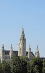 Fototapeta na wymiar tower of the City Hall of Vienna the European capital of Austria