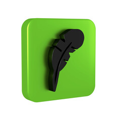 Black Feather pen icon isolated on transparent background. Green square button.
