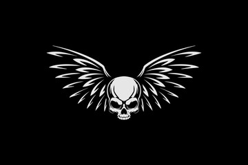 Black and White Skull head with wing vector logo