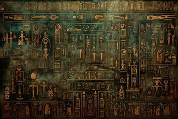 Symbolic Hieroglyphics colorful wall. Ancient egypt. Generate Ai