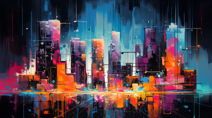 Fototapeta premium Neon Skylines vibrant urban abstract