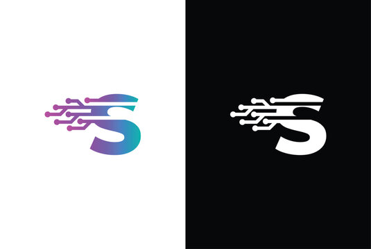 Initial letter S Software Logo. Letter S technology circuit letter logo design. Digital alphabet logo template.