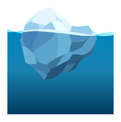 Fototapeta na wymiar Iceberg floating in water. Arctic glacier. Futuristic polygonal illustration on blue background. Huge white block of ice drifts with massive underwater part
