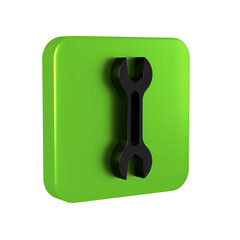 Black Wrench spanner icon isolated on transparent background. Green square button.