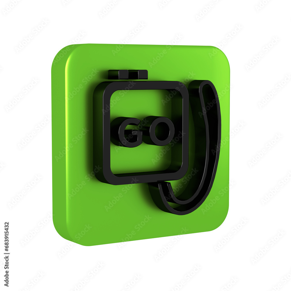 Poster black stopwatch icon isolated on transparent background. time timer sign. chronometer sign. green sq