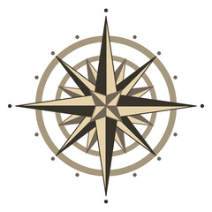 Cartoon island pirate map item, wind rose. Hand drawn symbols in engraved style of  illustration isolated on white background
