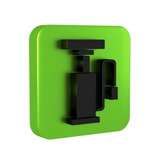 Black Bicycle air pump icon isolated on transparent background. Green square button.