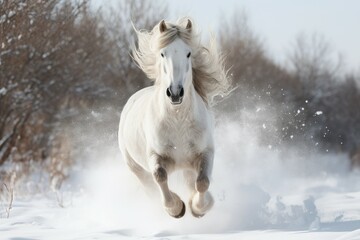 Obraz na płótnie Canvas Picturesque Cute horse in winter snow. Pet mammal. Generate Ai