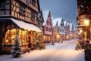 Fototapeta na wymiar Beautiful and romantic Christmas markets in a snowy village