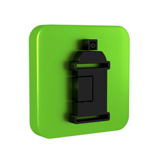 Black Paint spray can icon isolated on transparent background. Green square button.