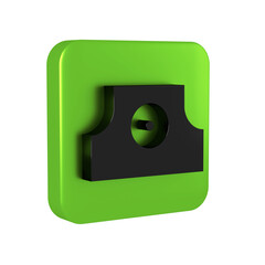 Black Spray can nozzle cap icon isolated on transparent background. Green square button.