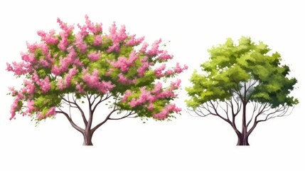 watercolor blooming flower tree side view isolated for landscape and architecture drawing, elements for environment and garden, botanical elements for section in spring, Generative AI 