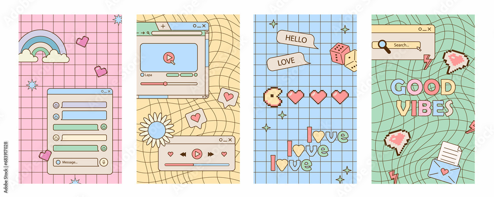 Poster cute nostalgic 90s retro vaporwave post and story template. social media stories and posts with old 