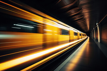 Fototapeta na wymiar High speed train in motion on the railway in a tunnel