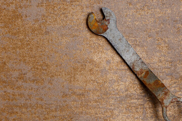 old rusty wrench.  Minimal photography with industrial object