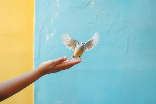 Creative compositions showcasing gestures of kindness and compassion that contribute to a peaceful society, with copy space