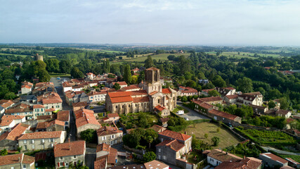 Fototapeta na wymiar Aerial view of the church of Notre-Dame-de-l'Assomption in Vouvant