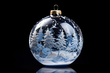 Fototapeta na wymiar Enchanted Glass Christmas Ball with Snowy Tree Scene