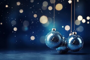 Festive Blue Background Christmas Greeting with Ornaments