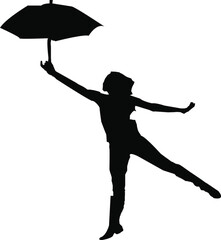 jumping girls with umbrella silhoutte