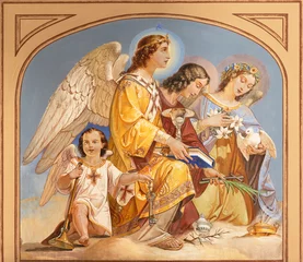 Zelfklevend Fotobehang VICENZA, ITALY - NOVEMBER 7, 2023: The fresco of angels with the symbols of New Testament in church Chiesa di Santa Lucia by Rocco Pittaco (1862). © Renáta Sedmáková
