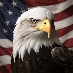 Naklejka premium American Bald Eagle on a american flag background