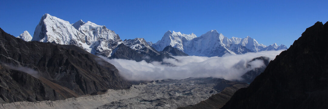 Thonak Tsho, Ngozumba Glacier and high mountains in the Himalayas.