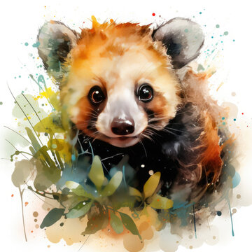 watercolor red panda portrait clip art preview