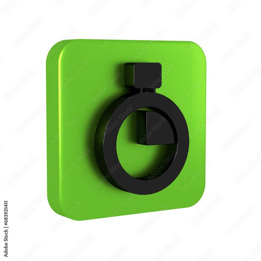 Poster black stopwatch icon isolated on transparent background. time timer sign. chronometer sign. green sq
