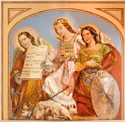 Foto op Aluminium VICENZA, ITALY - NOVEMBER 7, 2023: The fresco of angels with the symbols of Old Testament in church Chiesa di Santa Lucia by Rocco Pittaco (1862). © Renáta Sedmáková