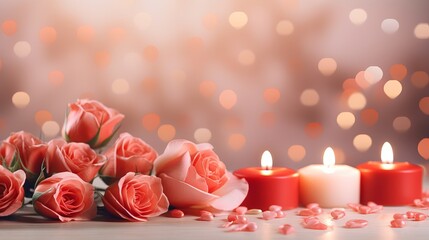 Romantic Candlelit Dinner: Valentines Day Moments with Pink Roses, Creating Relaxing and Lovely Ambiance