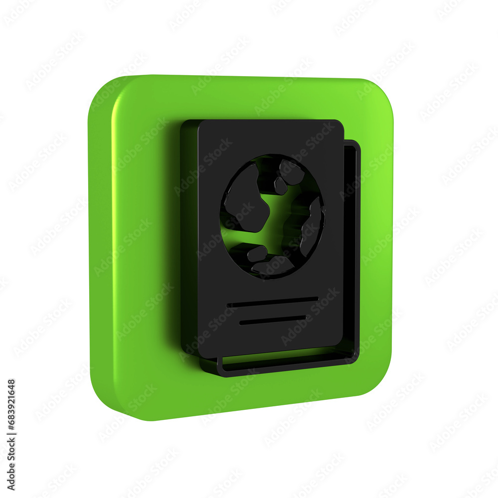 Poster black passport with biometric data icon isolated on transparent background. identification document.
