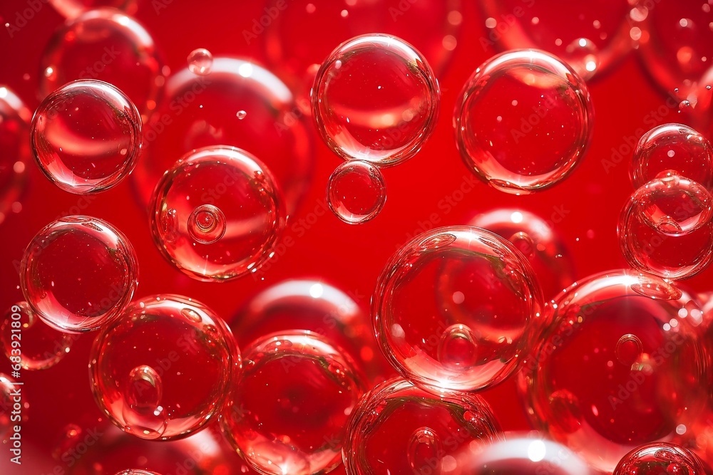 Poster soap bubbles on a red background. close-up. macro