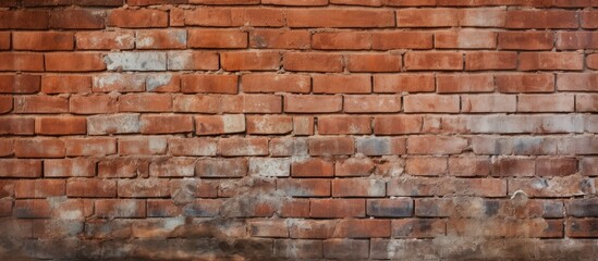 Obraz premium The masonry expert examined the weathered red brick wall, taking note of its texture - rough, worn, and stained - a backdrop that showcased years of aged brickwork with cracks, dirt, and a touch of