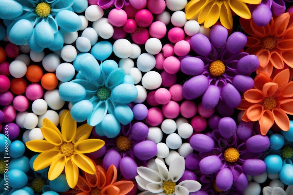 Poster a close-up view of a bunch of vibrant and colorful flowers. this image can be used to add a pop of c