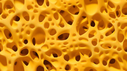 Seamless close-up texture of yellow porous sponge with irregular holes - obrazy, fototapety, plakaty