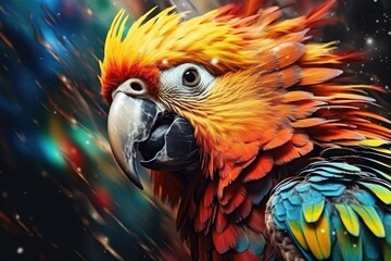 A vibrant and colorful parrot with a striking black background. This image can add a pop of color and excitement to various projects