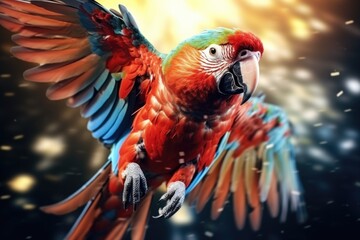 A vibrant parrot with its wings spread, soaring through the air. Perfect for adding a touch of nature and exotic beauty to any project or design