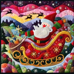 Santa claus quilt, christmas felt patchwork.