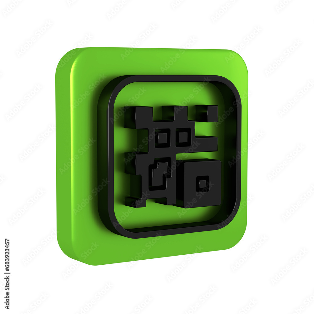 Poster black qr code sample for smartphone scanning icon isolated on transparent background. green square b