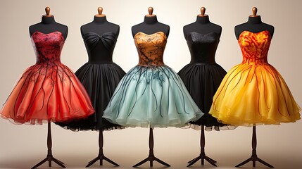 AI-generated illustration of women's wear displayed on mannequins. MidJourney.