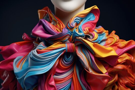 A mannequin dressed in a colorful dress. This image can be used for fashion blogs, clothing advertisements, or to showcase the latest trends