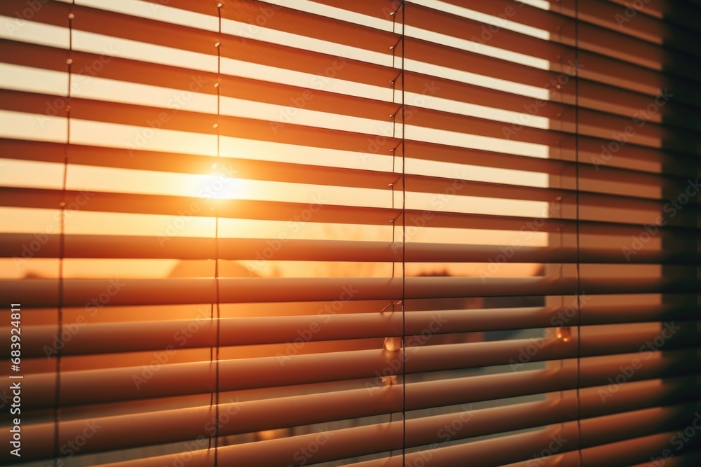 Poster sunlight shining through the blinds of a window. perfect for adding warmth and natural lighting to a
