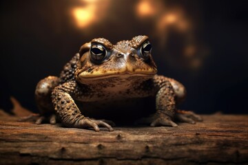 A toad sitting on top of a wooden table. This image can be used to depict nature, wildlife, or garden themes
