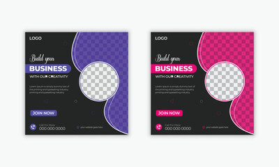 Editable square Business marketing agency promotion social media post template with black background