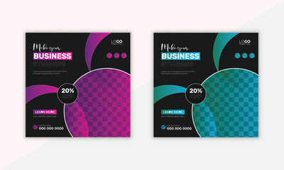 Creative Business marketing social media post template with black background. Square flyer Digital marketing social media post template.