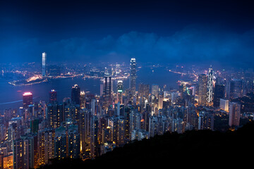 Fototapeta na wymiar city skyline at night from the peak Hong Kong