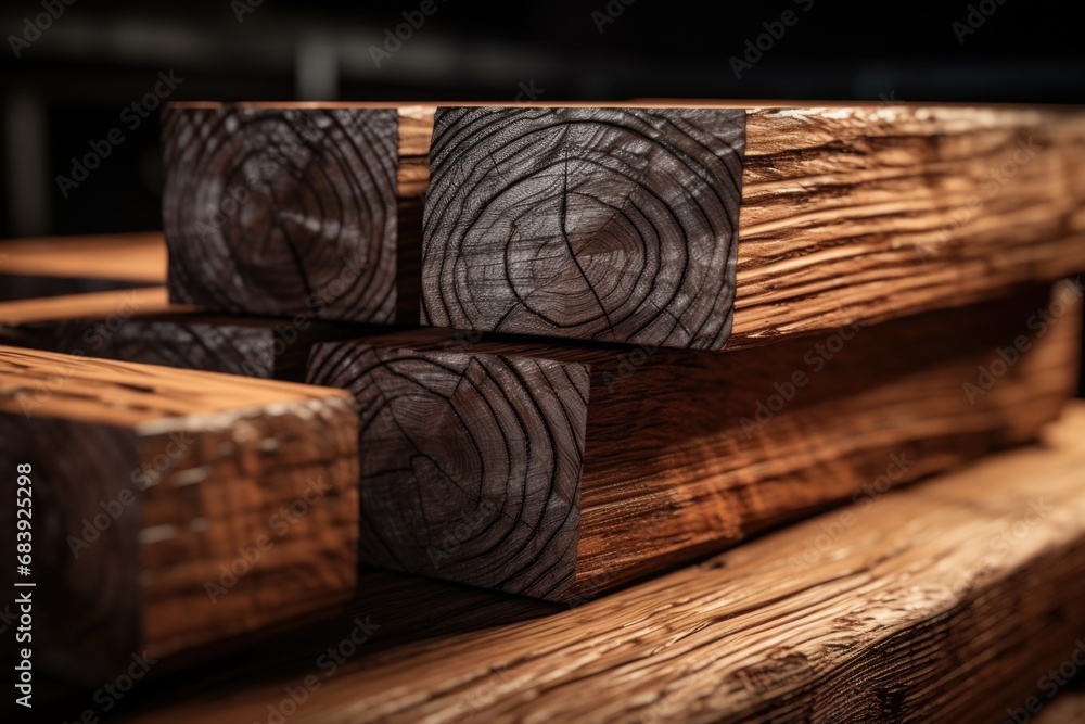 Poster a pile of wood sitting on top of a table. this versatile image can be used to represent concepts suc