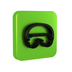 Black Eye sleep mask icon isolated on transparent background. Green square button.