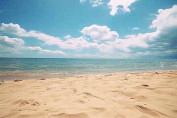 A scenic view of the ocean from a sandy beach.  - obrazy, fototapety, plakaty